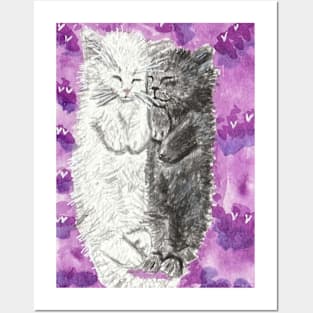 Cute  kittens  snuggle art cat Posters and Art